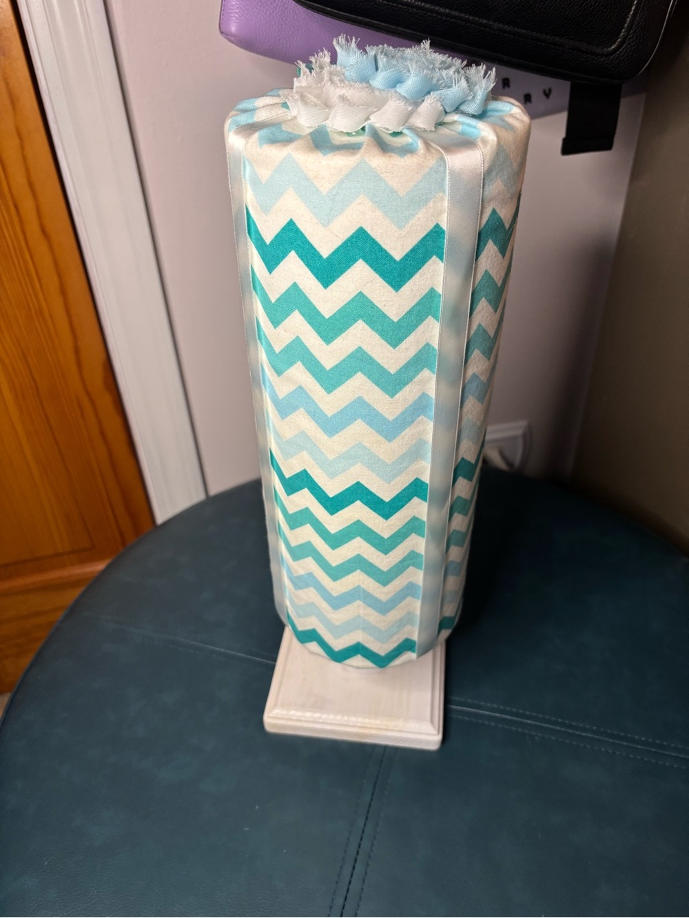 Chevron Turquoise and White Headband Holder